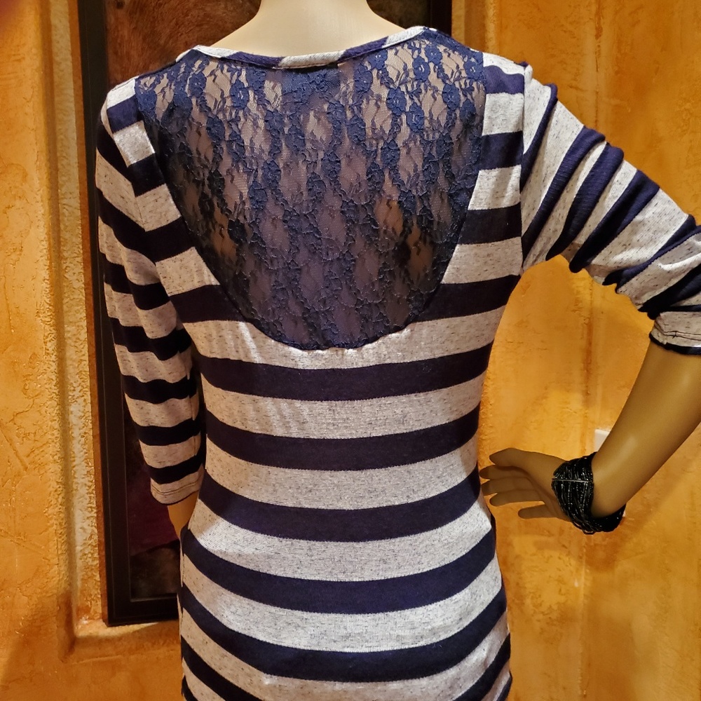 Say Anything  navy/gray stripe cowl neck  top